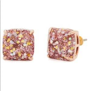 NEW Kate Spade Blush Pink Peach Rose Gold Glitter Small Square Stud Earrings